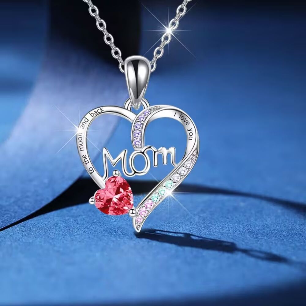 Mom Silver Red Zirconia Crystal Heart Pendant Necklace Drop Charm Gemstone New
